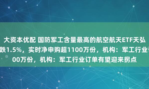 大资本优配 国防军工含量最高的航空航天ETF天弘（159241）回调跌1.5%，实时净申购超1100万份，机构：军工行业订单有望迎来拐点