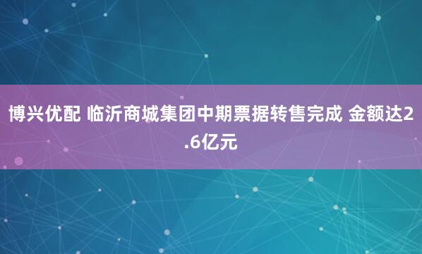 博兴优配 临沂商城集团中期票据转售完成 金额达2.6亿元